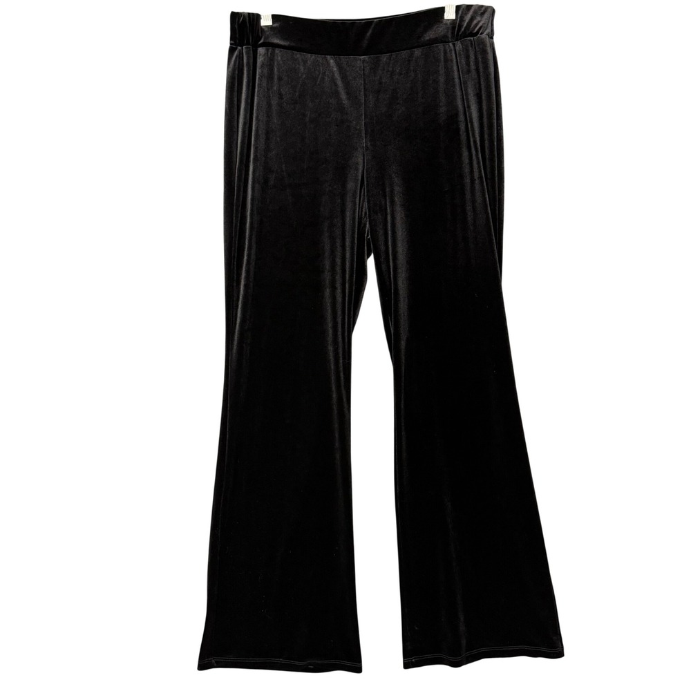 Melissa Paige Velvet Pants Womens Large Black Flare Leg Pull On Stretch Formal